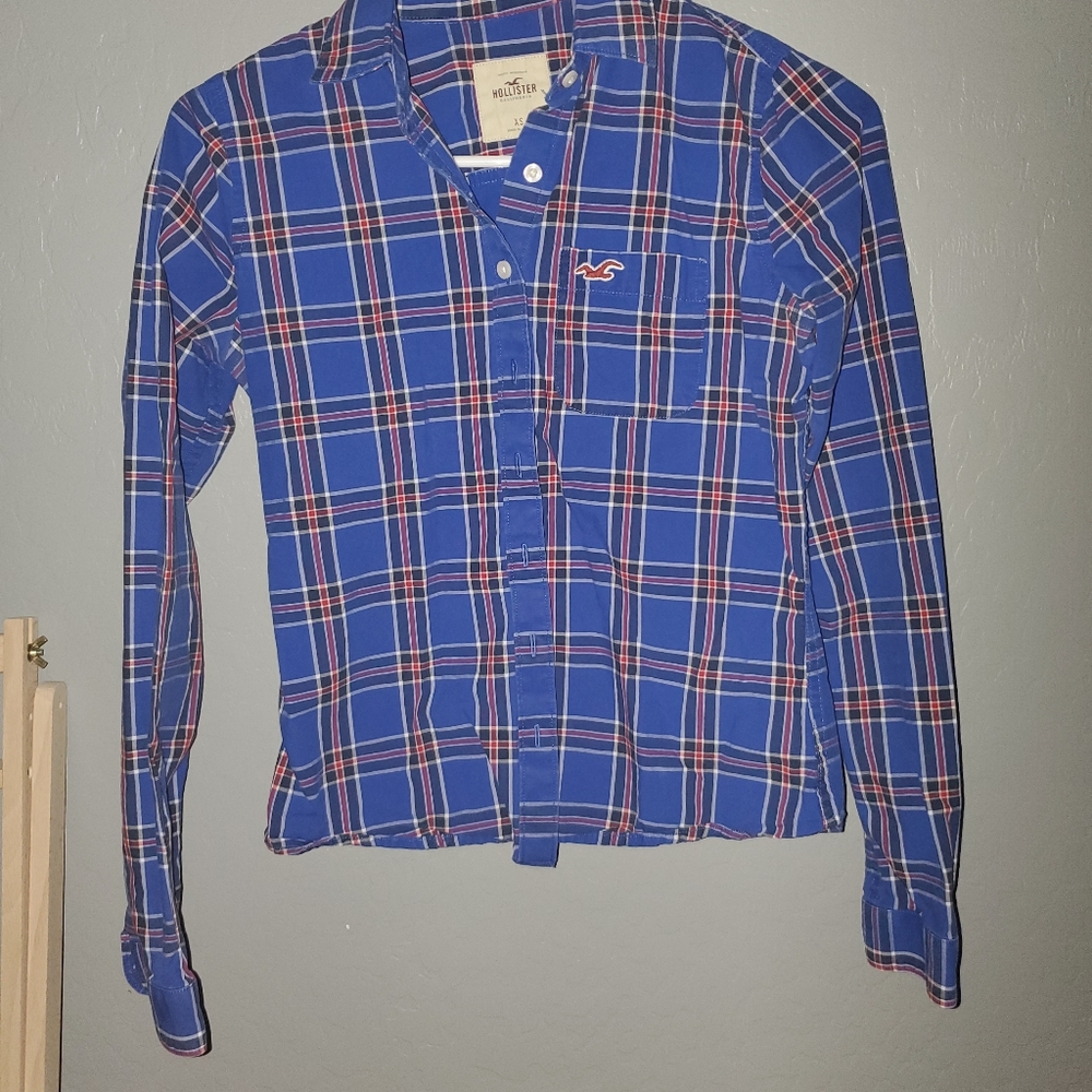 XS blue plaid Hollister button-up